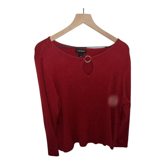Lane Bryant Plus Size Red Sweater 18/20 | Keyhole Ring Neck Long Sleeve Ribbed - Picture 1 of 5